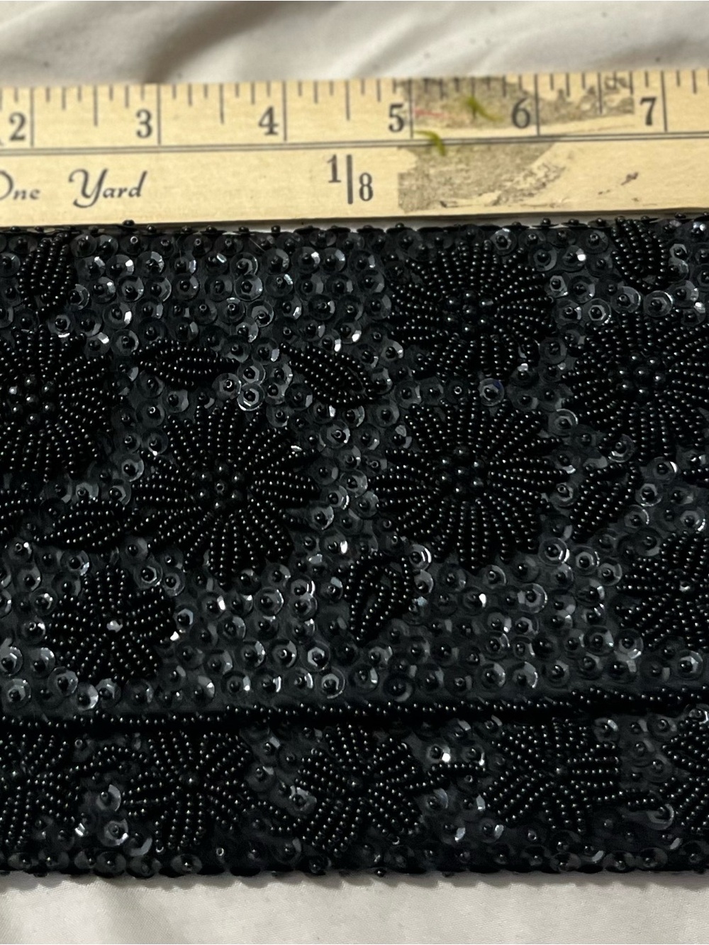 Black Beaded Floral Clutch Purse